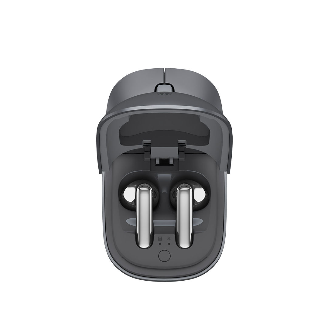 Handpeak mouse front view with earbuds inside